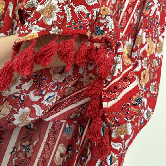 Women’s print fringed Duster Cardigan long sleeve open Front size XS Oversized - Picture 7 of 9